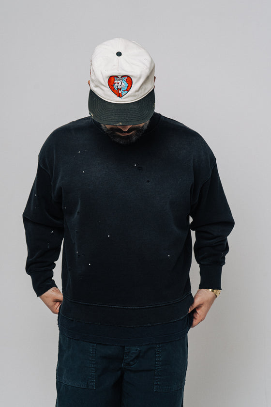 Painted French Terry Darted Crewneck (Vintage Black)