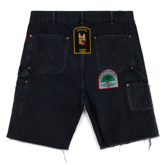 Ellis Denim Cut-Off Patched Shorts (Black)