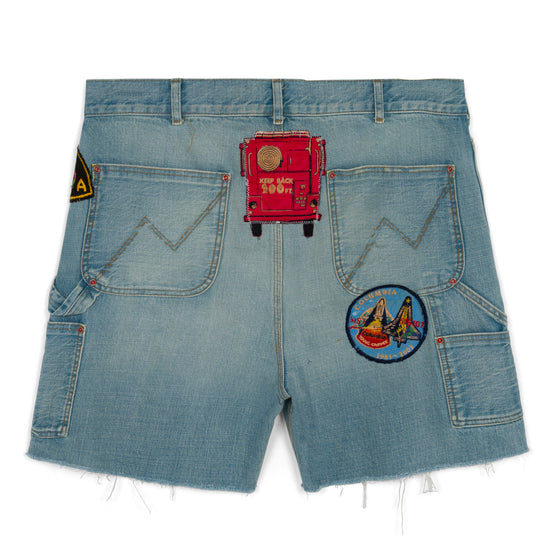 Ellis Denim Cut-Off Patched Shorts (Light Desert Indigo)